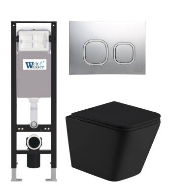 Унитаз с инсталляцией WeltWasser AMBERG 350 + GELBACH 043 MT-BL + AMBERG RD-CR черный матовый/кнопка хром