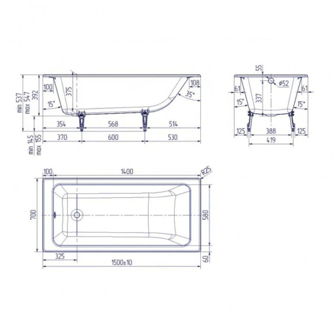 Delice Parallel 150х70 с ручками DLR220503R