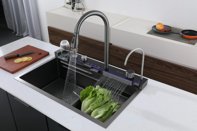 Ceruttispa GLORIA II nano black (серая) кухонная, многофункциональная, из нержавеющей стали, (750х460х230)