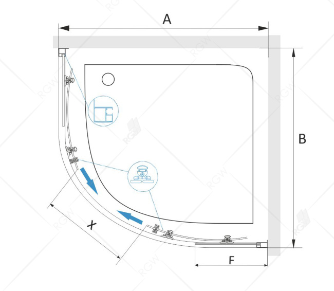 RGW CL-54-B Полукруг/Чёрный/Прозрачное/5 мм/100*100*185 без поддона