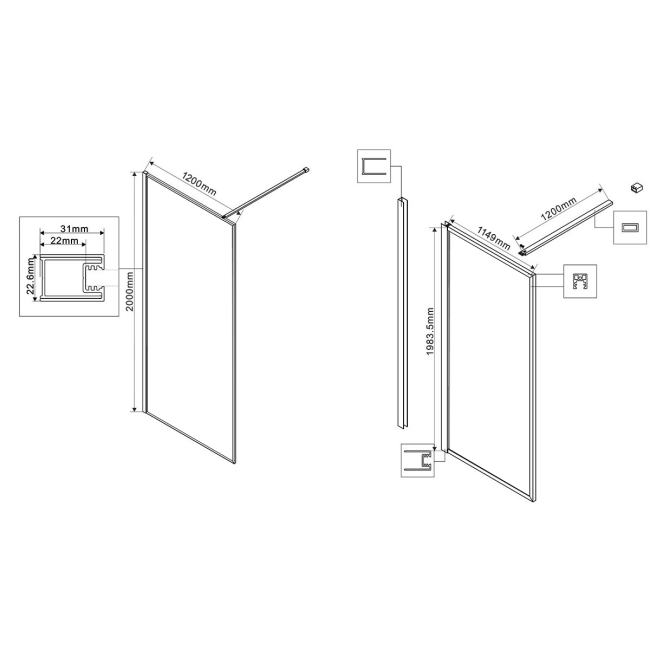 Vincea Walk-In VSW-1HP120GWBG, 1200*2000,браш.золото, стекло ламинир. с золотыми нитями