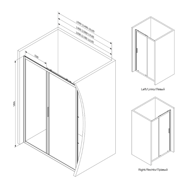 AM.PM Gem 120 W90G-120-1-195BM профиль Черный матовый стекло матовое-прозрачное
