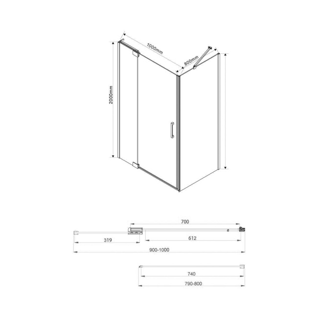 Vincea Extra VSR-1E901080CL, 900/1000x800, хром, стекло прозрачное без поддона