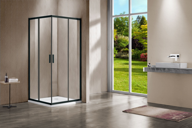 Vincea Garda VSS-1G9011CLB, 1100*900, черный, стекло прозрачное без поддона