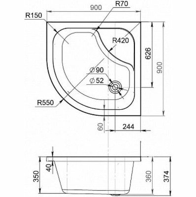 AM.PM Gem Deep W90T-401A090W с сифоном Белый