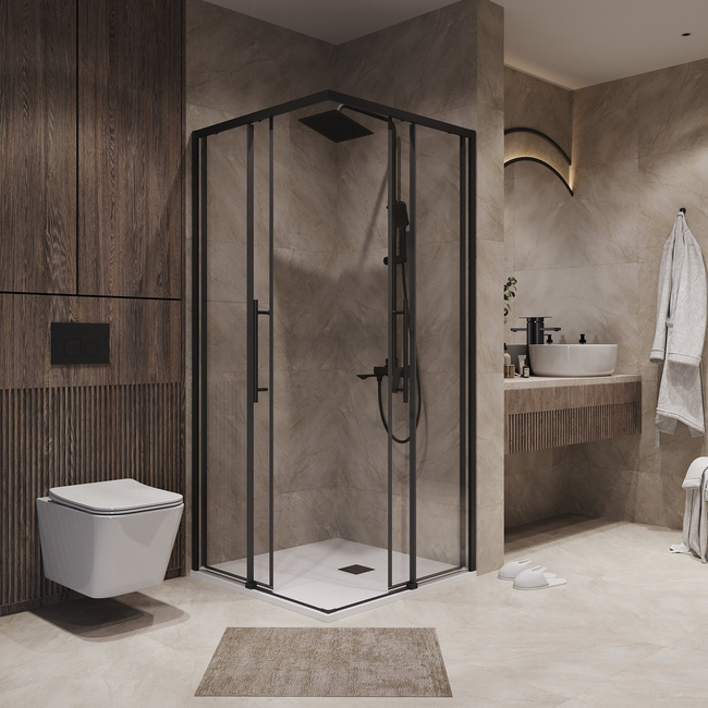 Niagara Nova NG-6830-34BLACK (100*100*195) квадрат, раздвижная, черный матовый, стекло прозрач,1м без поддона