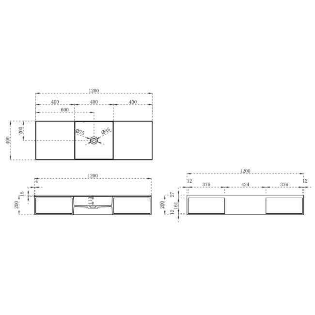 Vincea VWB-6S212MW, 1200*400*200, подвесная, цвет белый матовый