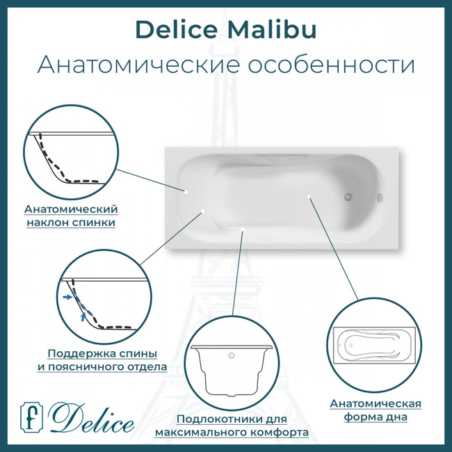 Delice Malibu 150х75 (в комплекте только ванна, без ножек и слива-перелива)