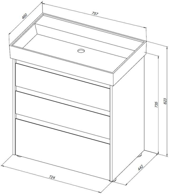 Aquanet Nova Lite 75 дуб рустикальный (3 ящика)